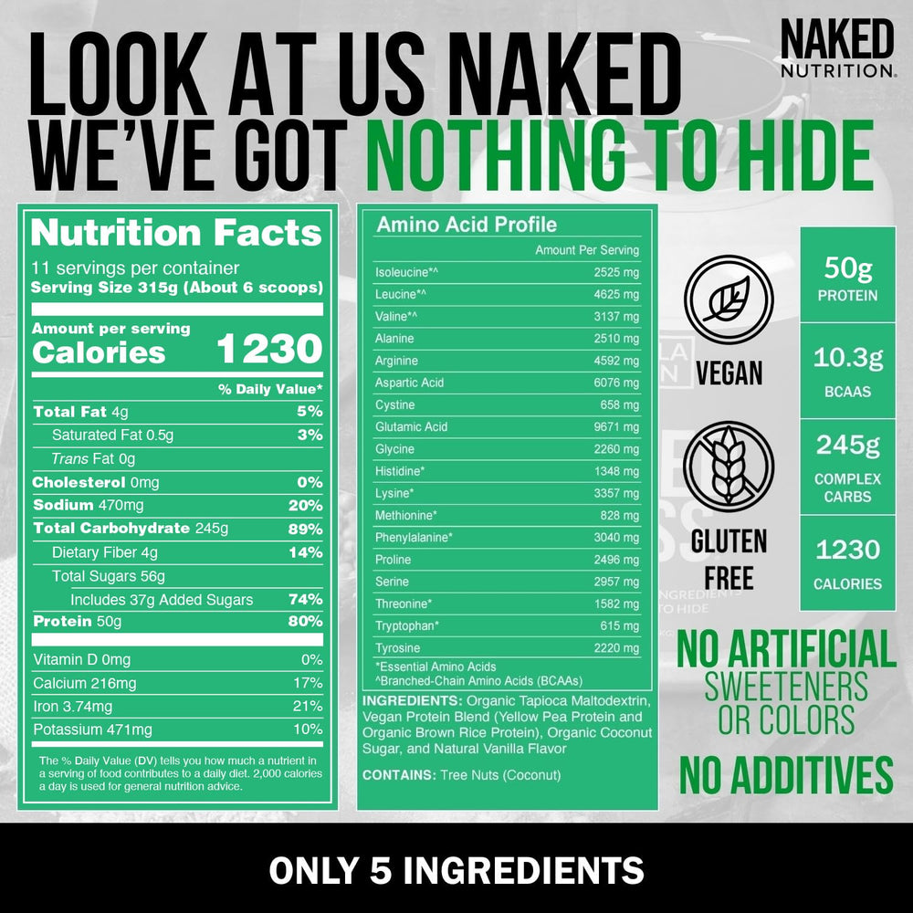 NAKED ingredientes: guisante, arroz y tapioca orgánica