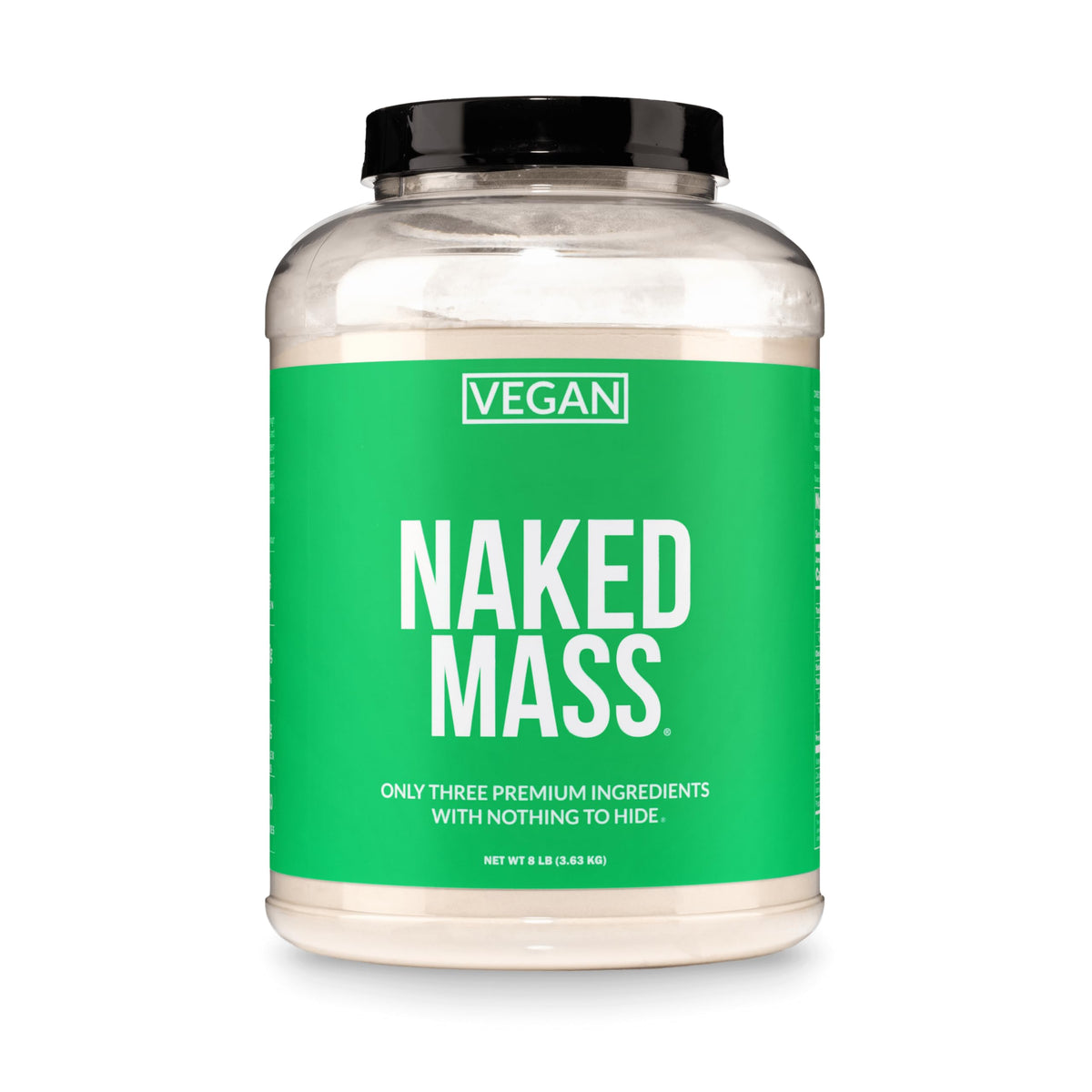 NAKED frasco frontal mostrando diseño y formato en 8 lb