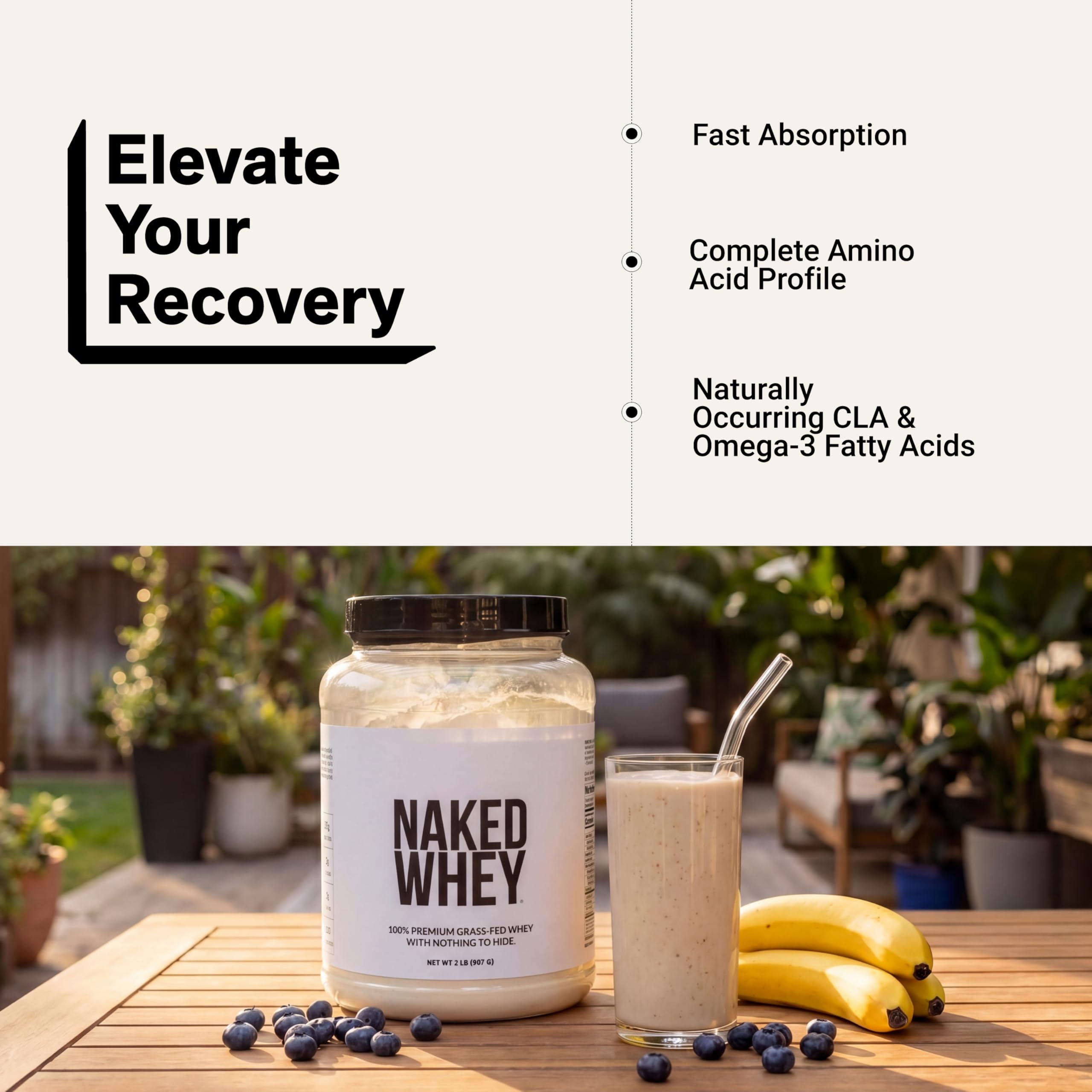 NAKED Whey tamaño y escala del envase de 2 lb para referencia práctica