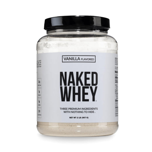 NAKED Whey frente del envase mostrando diseño y 24 servicios, claridad de ingredientes