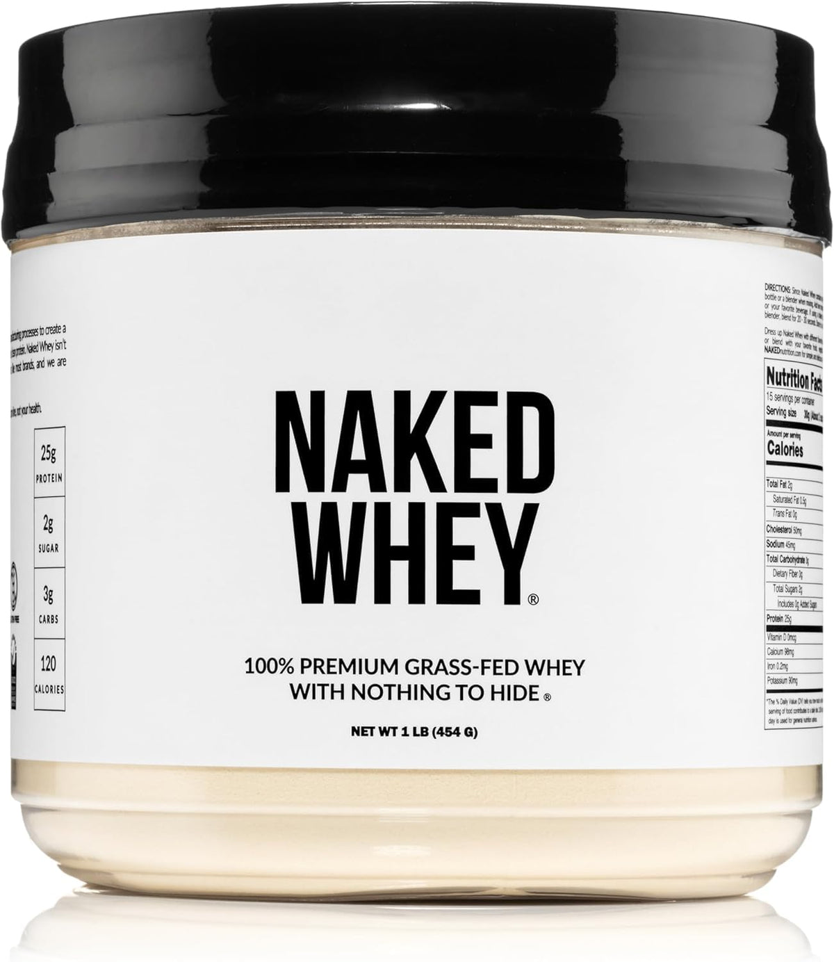 NAKED Whey vista frontal del envase que muestra la etiqueta y pureza