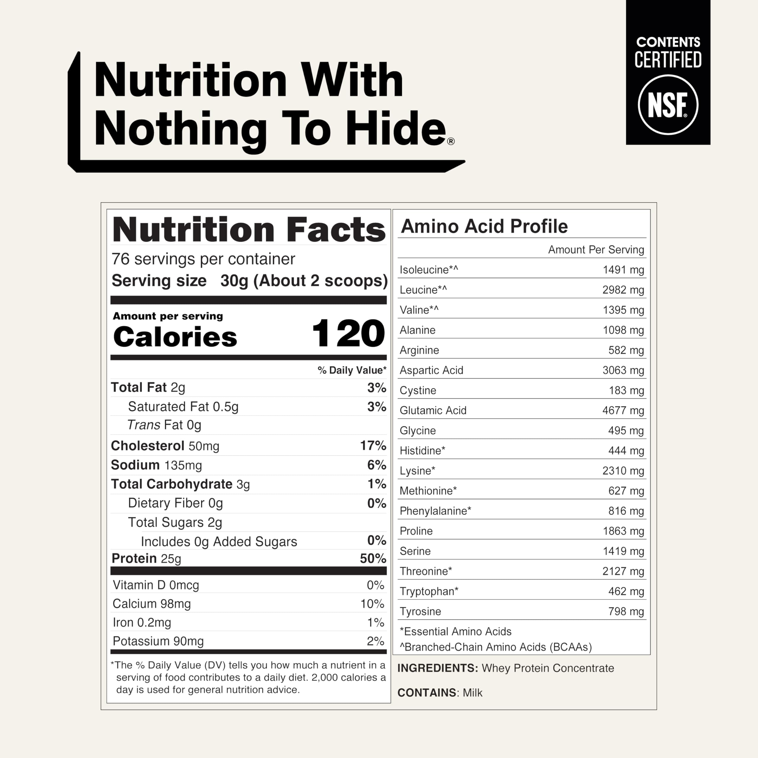 NAKED Whey cucharada con porción medida destacando 25 g proteína