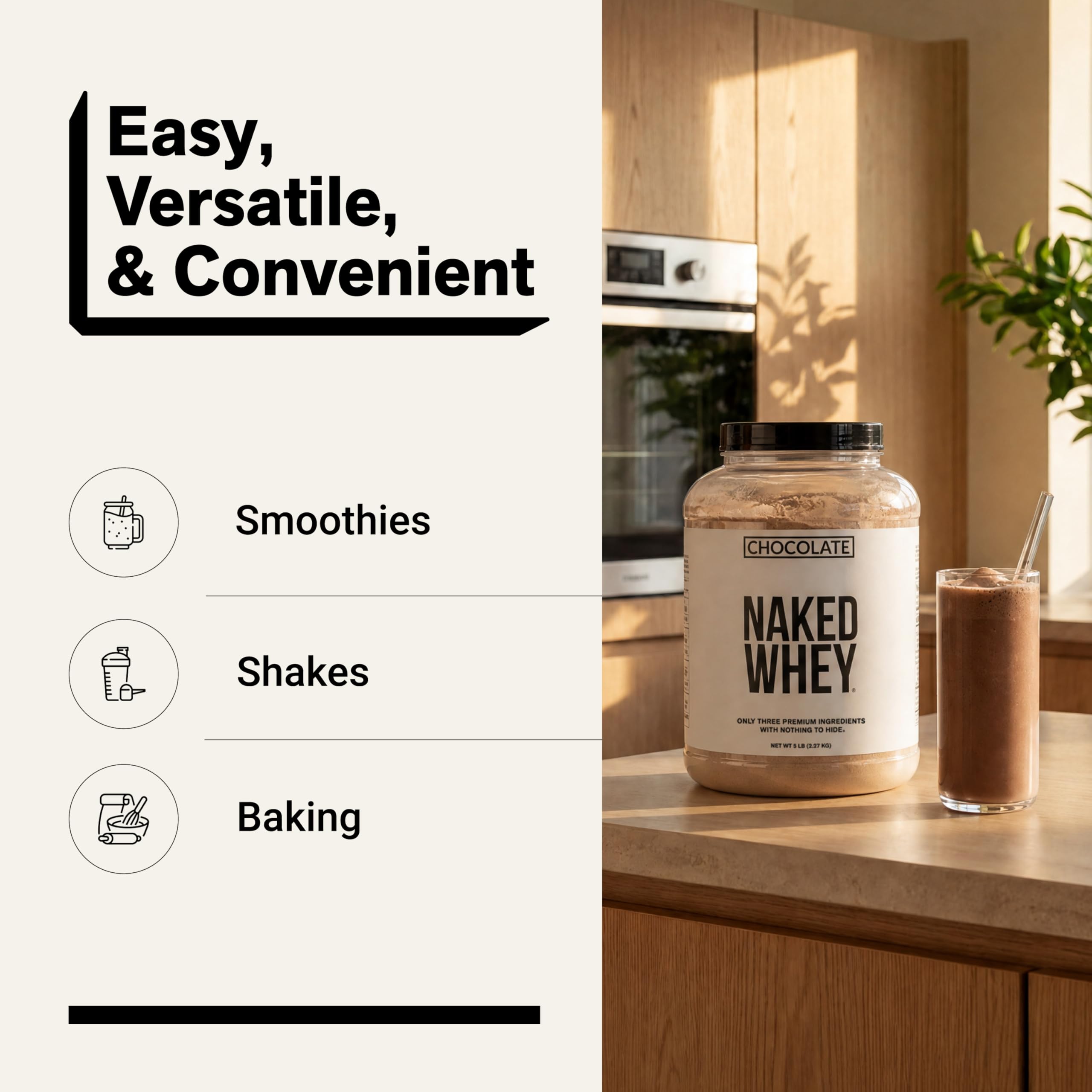 NAKED Whey comparación de tamaño del bote de 5 lb para referencia visual