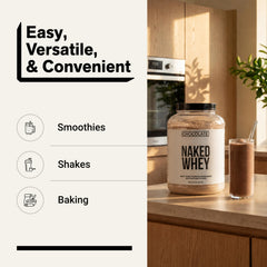 NAKED Whey comparación de tamaño del bote de 5 lb para referencia visual