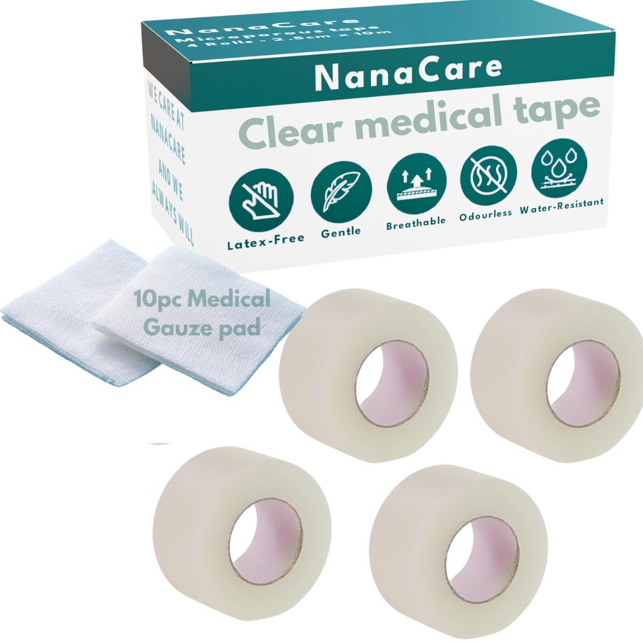 NanaCare esparadrapo frontal mostrando transparencia y adhesión segura