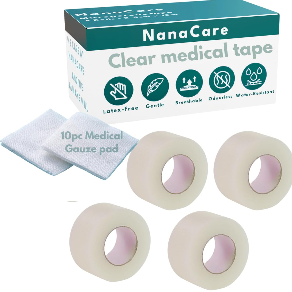 NanaCare esparadrapo frontal mostrando transparencia y adhesión segura