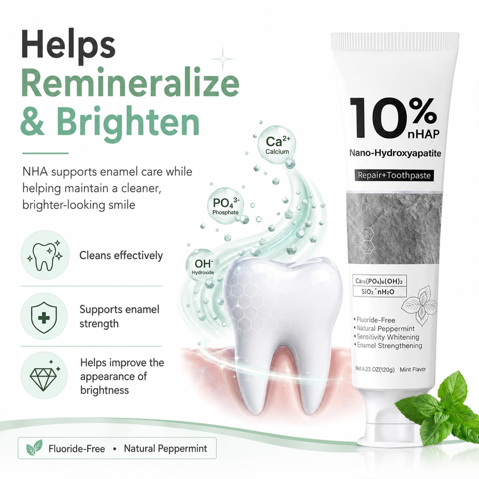 Generic Nano-Hydroxyapatite Toothpaste en uso al cepillarse para protección diaria