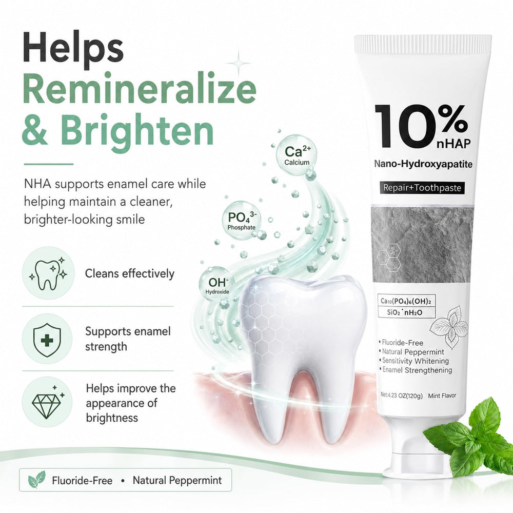 Generic Nano-Hydroxyapatite Toothpaste en uso al cepillarse para protección diaria