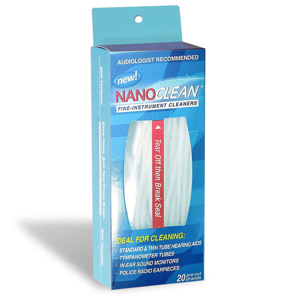 NanoClean envase frontal compacto con 20 hilos listos para limpieza, práctico y portátil
