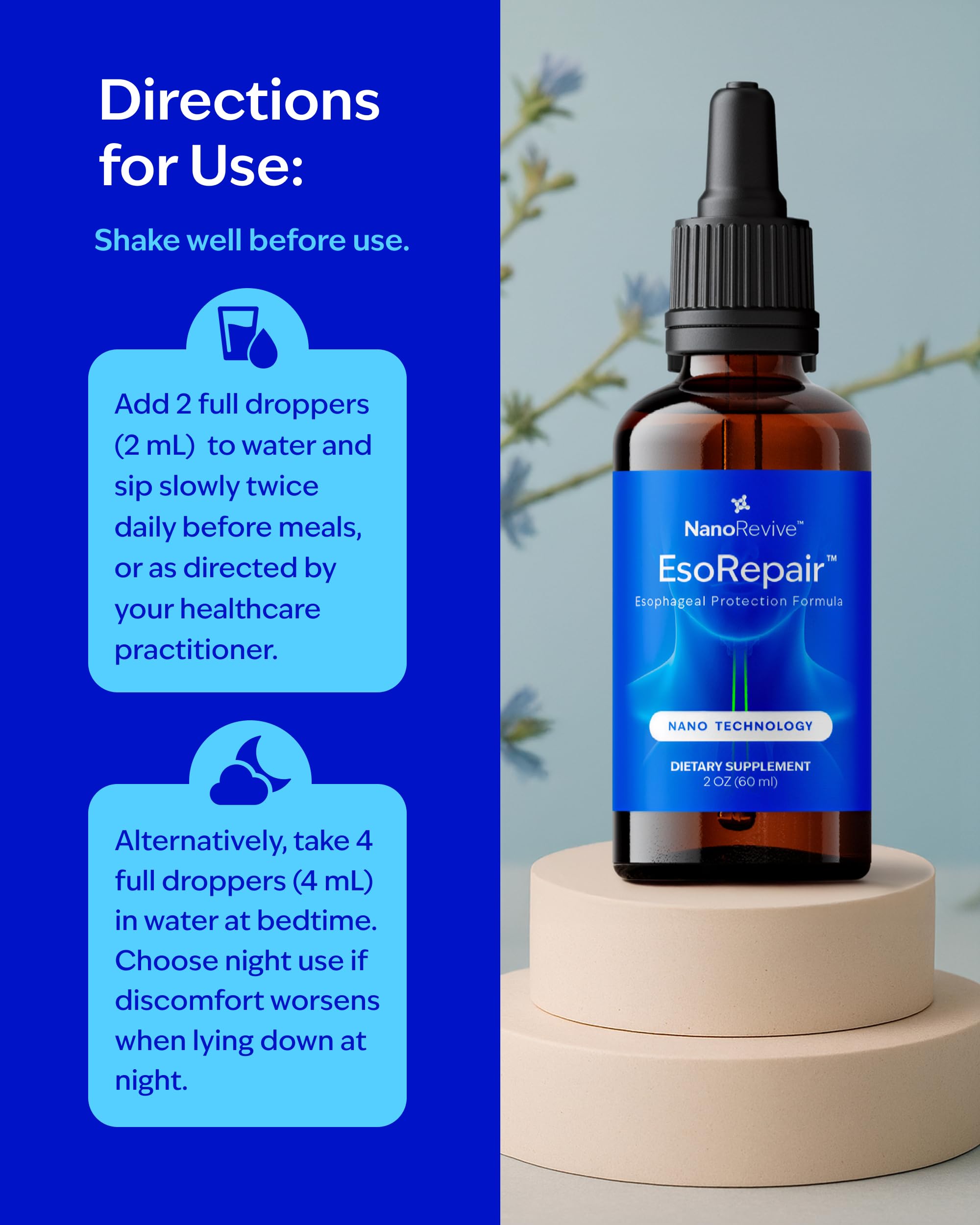 NANOREVIVE EsoRepair integrado en rutina nocturna para confort digestivo sostenido