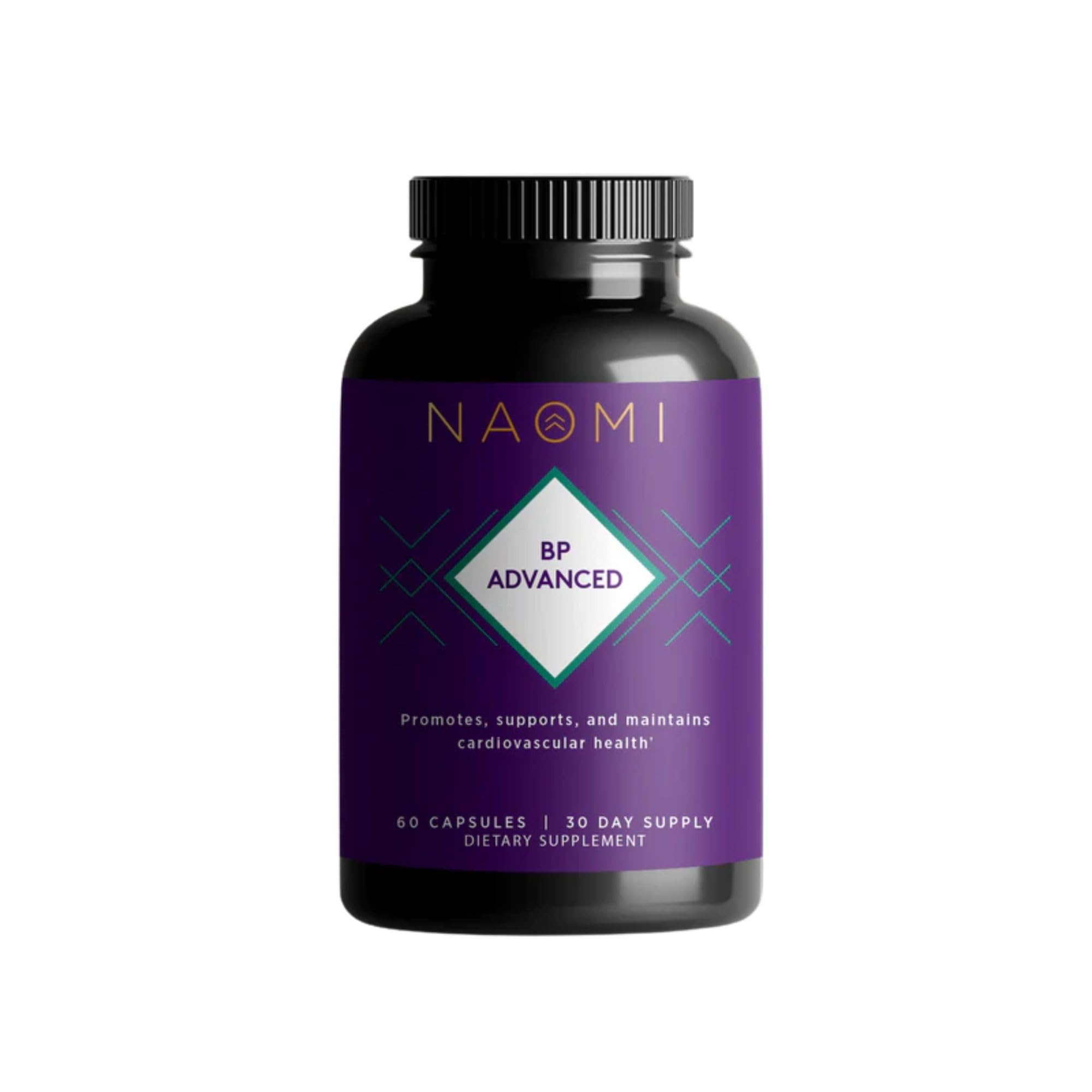 NAOMI frasco frontal mostrando suplemento y beneficio cardiovascular