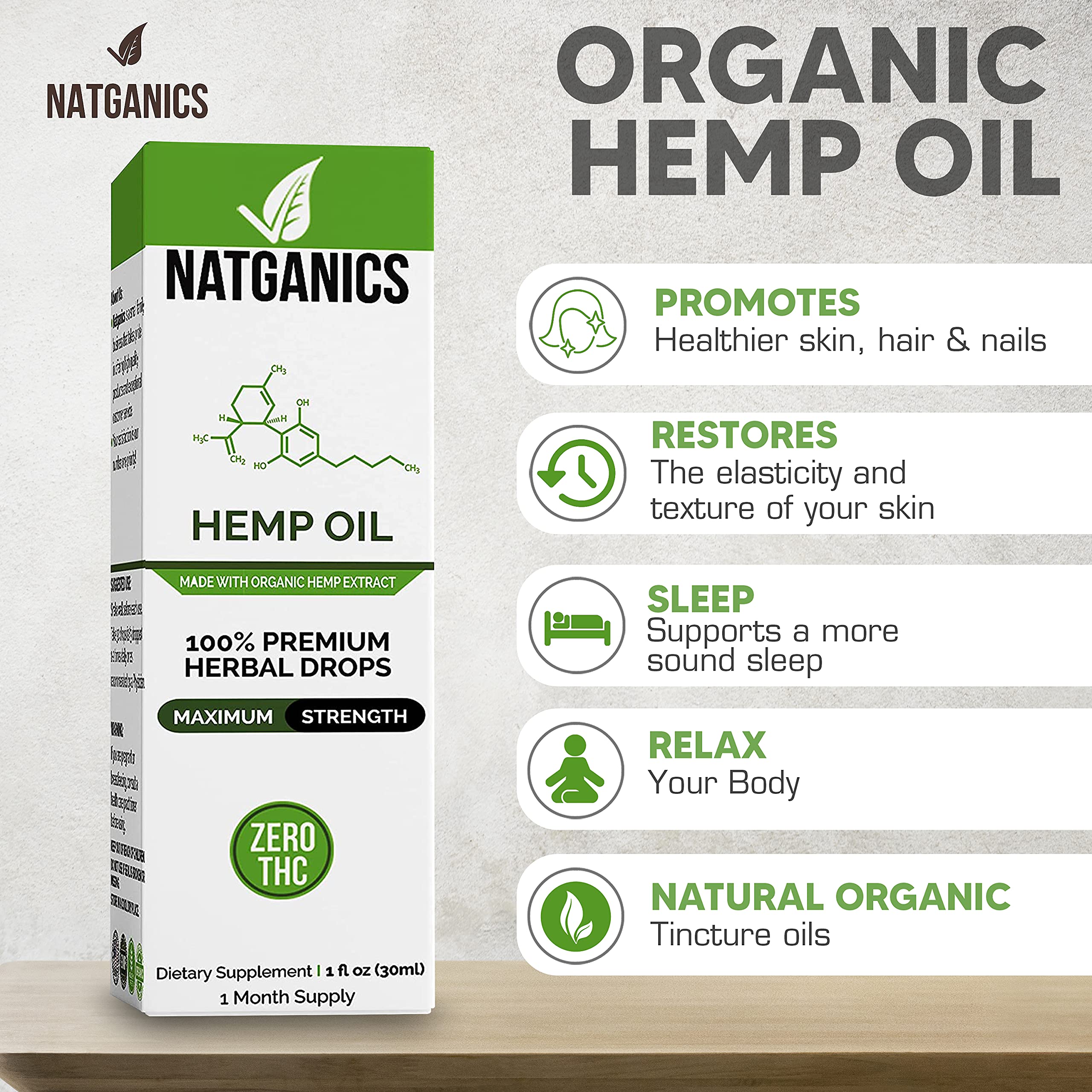 Natganics frasco junto a regla para comparación de tamaño práctico