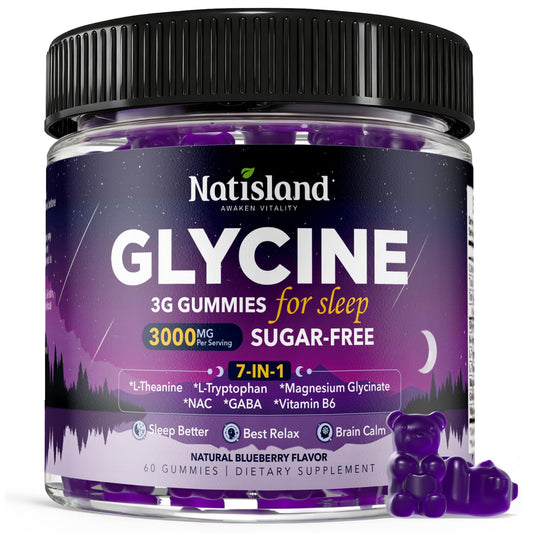 NATISLAND envase frontal mostrando 60 gomitas y beneficios para el sueño