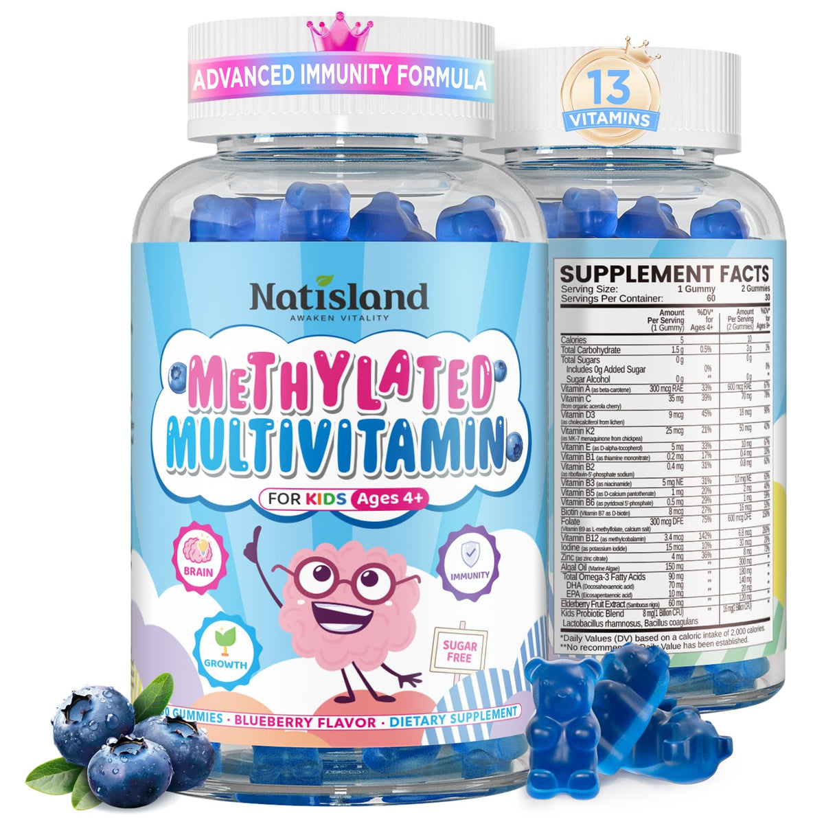 NATISLAND envase frontal de las gomitas, fácil de identificar y conveniente