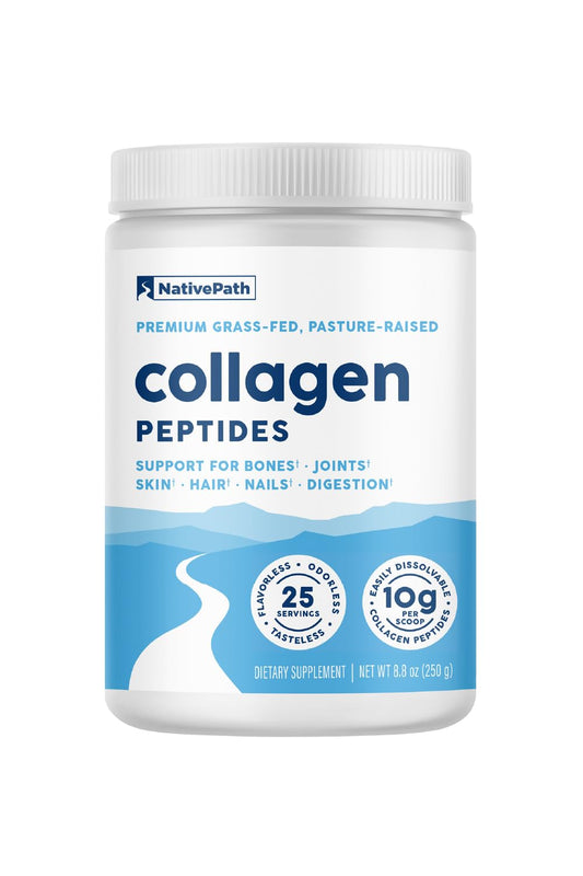 NativePath envase frontal de Collagen Peptides, claridad de etiquetas y tamaño