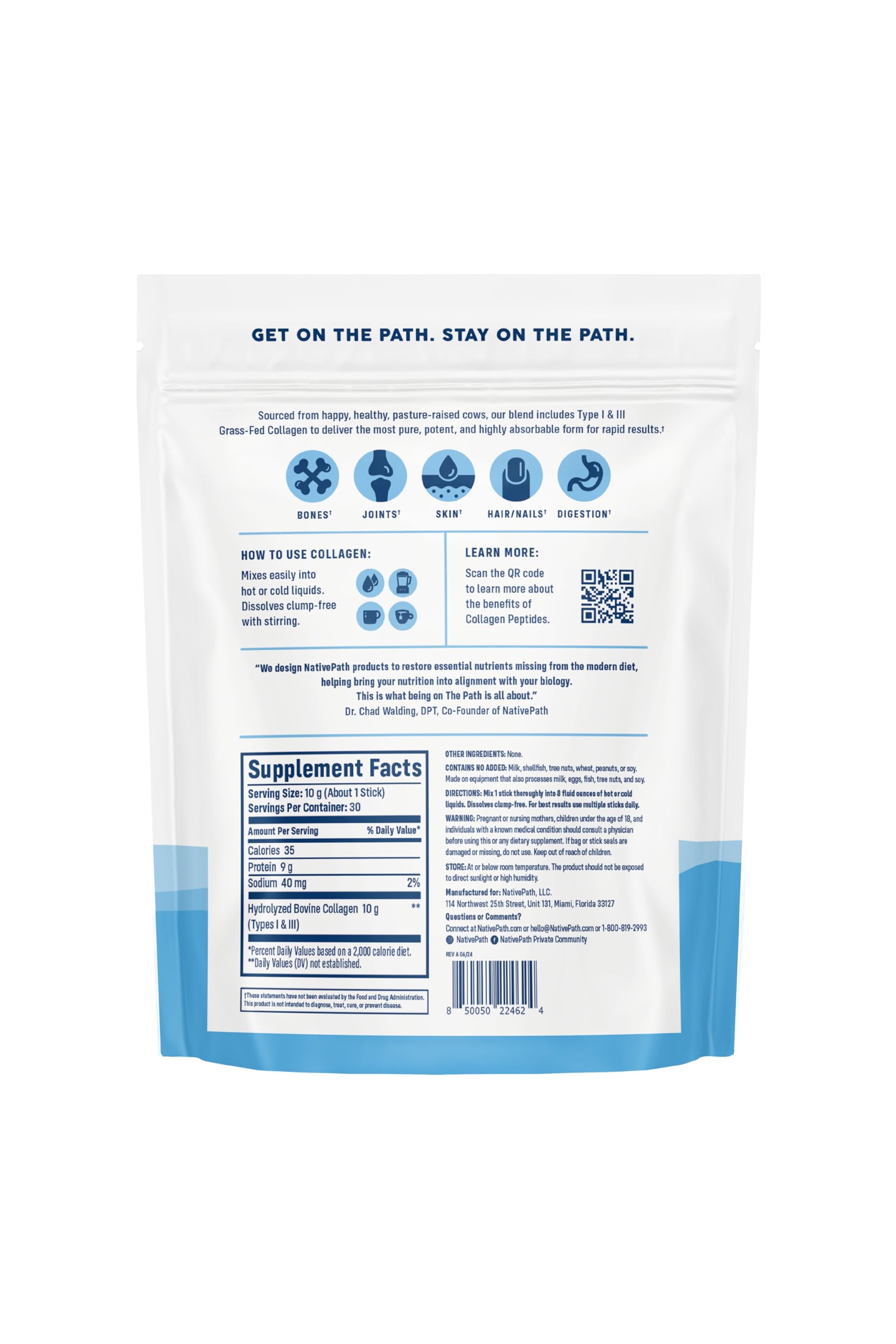 NativePath etiqueta con lista de ingredientes limpios y sin aditivos