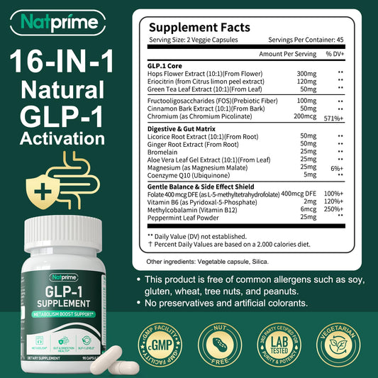 Natprime GLP-1 capsules closeup highlighting smooth texture for easy daily use.