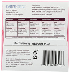natracare símbolos de certificación y materiales mostrando compromiso sostenible