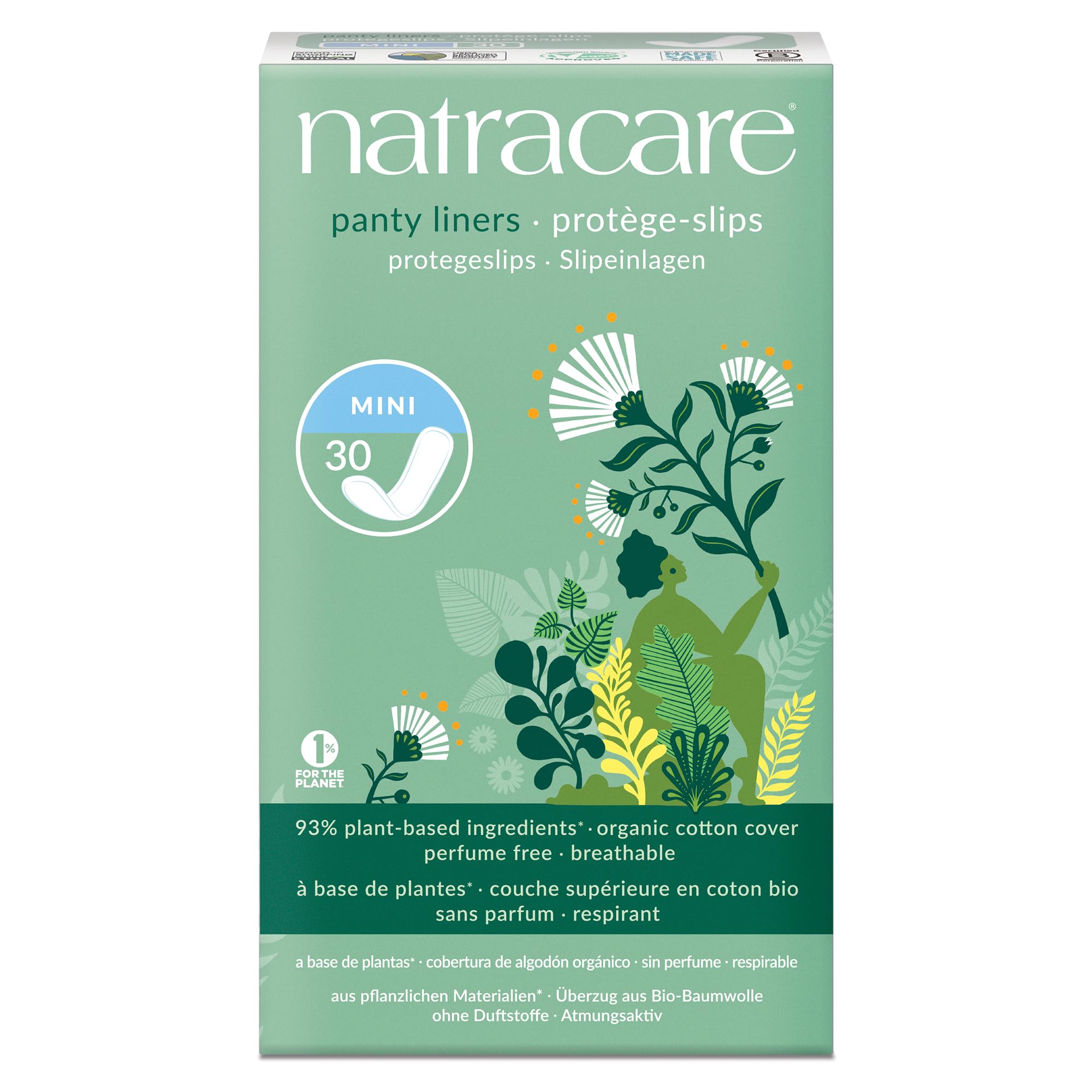 NATRACARE frente del empaque mostrando pack de 30, comodidad natural