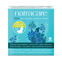 natracare frontal del envase muestra diseño y 14 unidades, comodidad natural