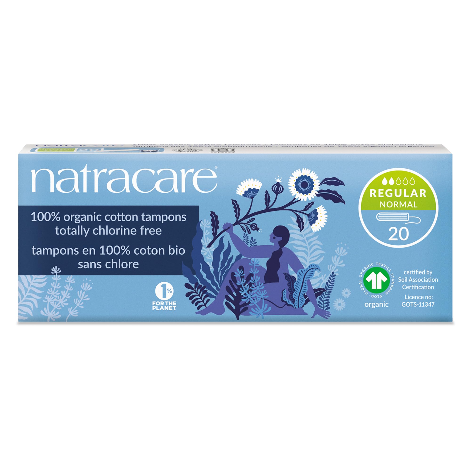 natracare paquete frontal 20 tampones algodón orgánico, protección sin plástico