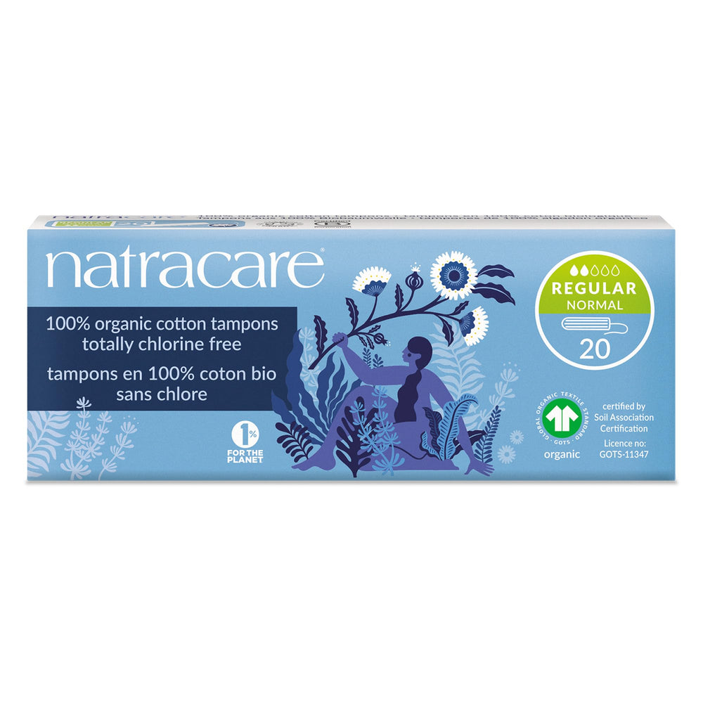 natracare paquete frontal 20 tampones algodón orgánico, protección sin plástico