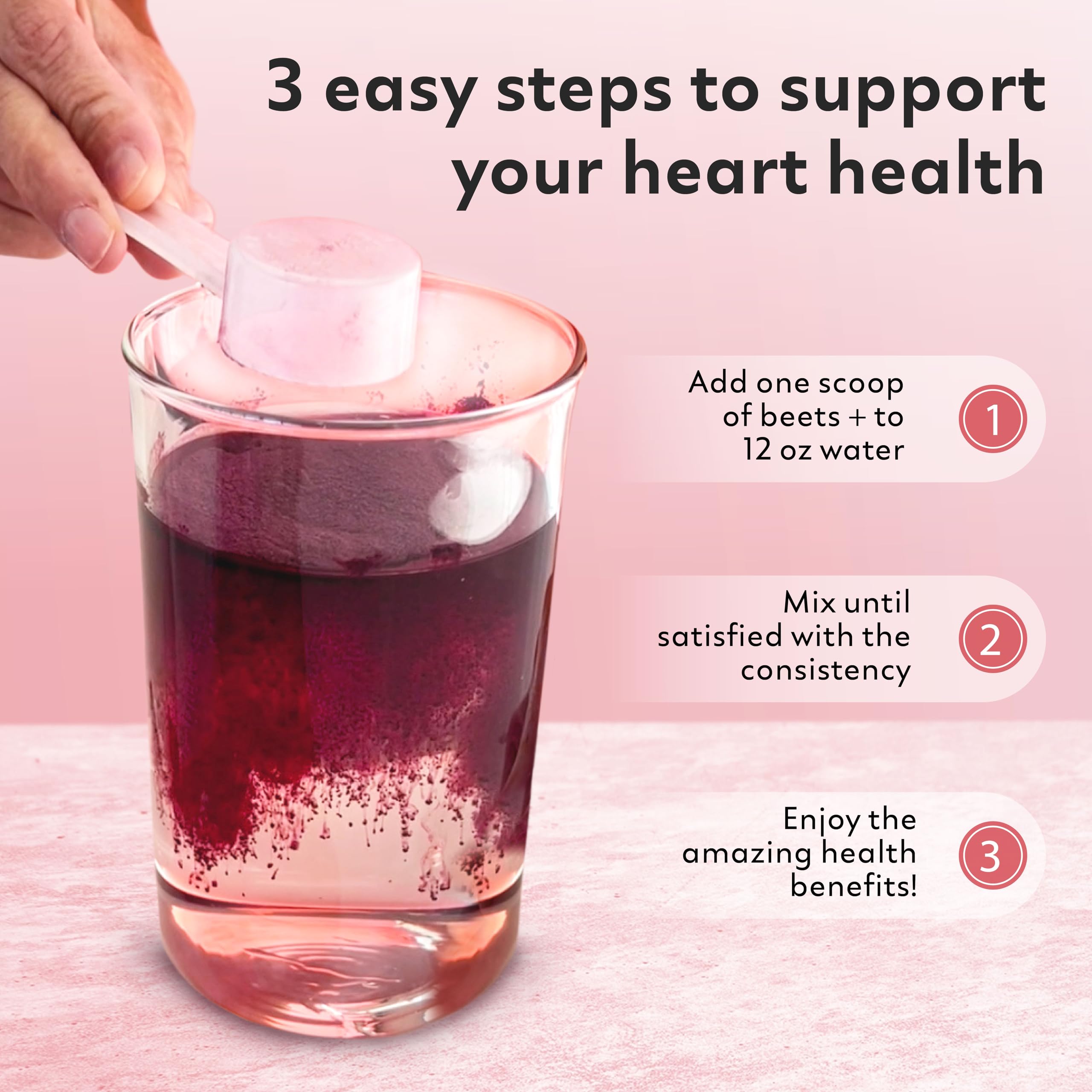 Natrava Beets+ cucharada del producto para comparar tamaño y dosis