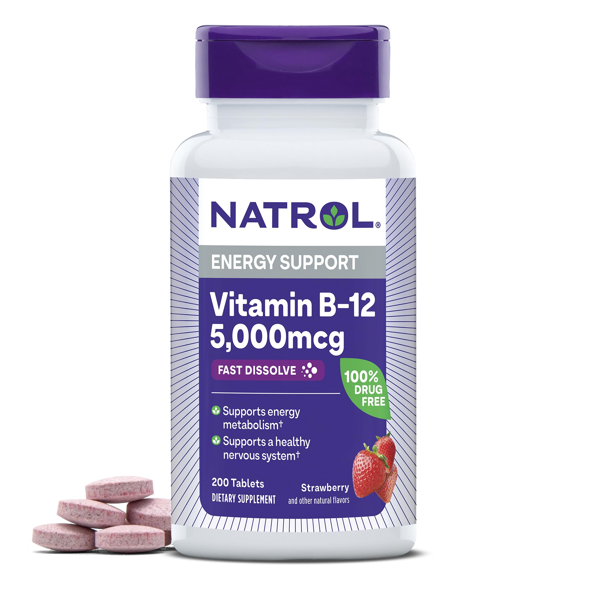 Natrol botella frontal con etiqueta clara y beneficio de energía