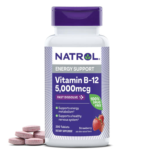 Natrol botella frontal con etiqueta clara y beneficio de energía