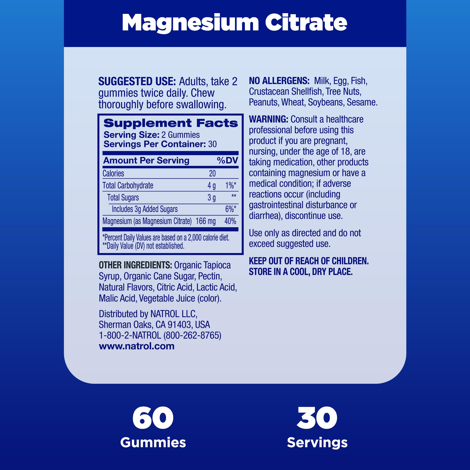 Natrol etiqueta con información nutricional para ver ingredientes y alérgenos