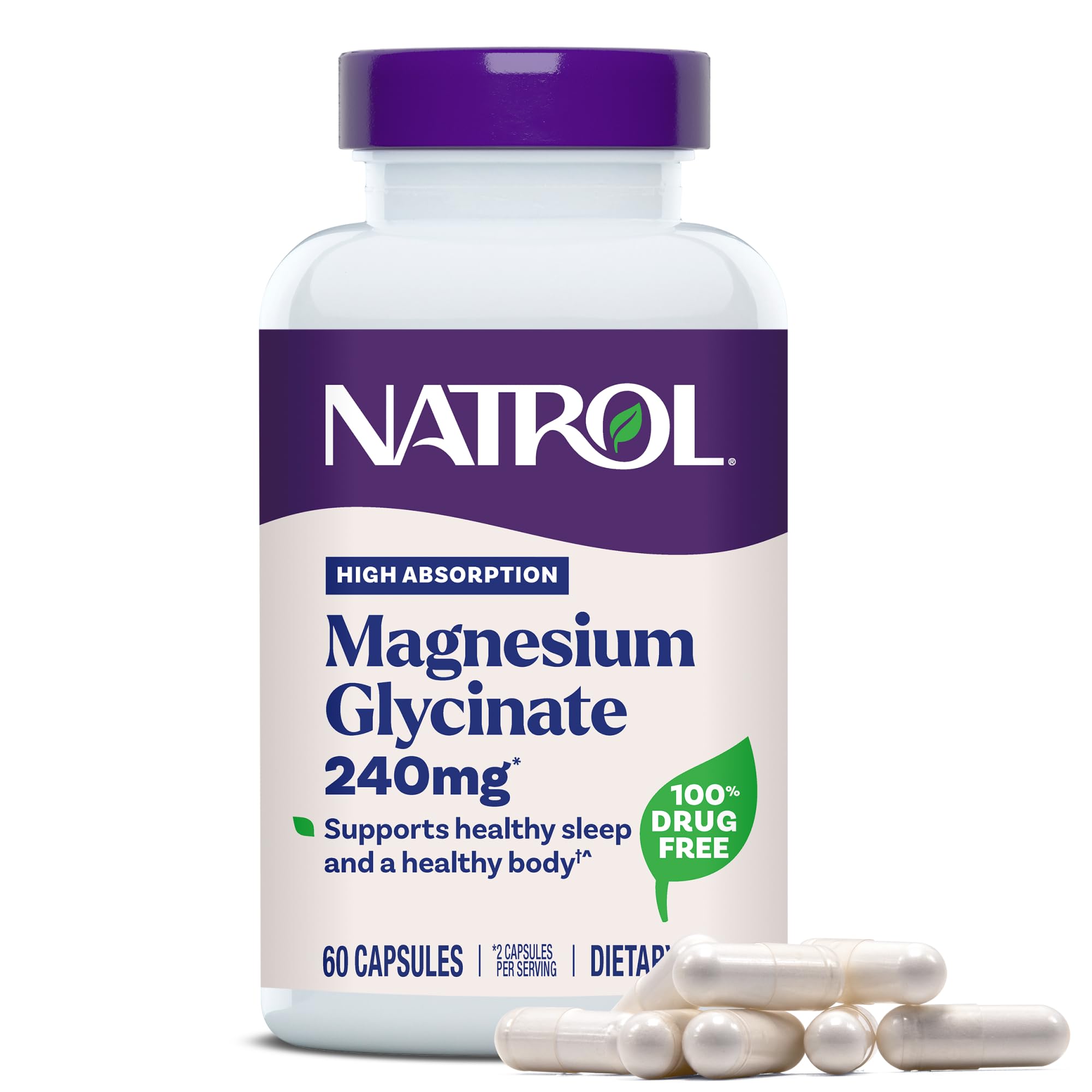 Natrol frasco frontal del suplemento magnesio glicinato mostrando etiquetado claro y confianza