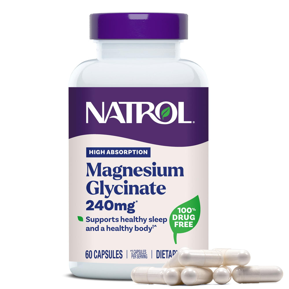 Natrol frasco frontal del suplemento magnesio glicinato mostrando etiquetado claro y confianza