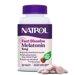 Natrol frasco frontal mostrando 200 comprimidos y beneficio de conveniencia