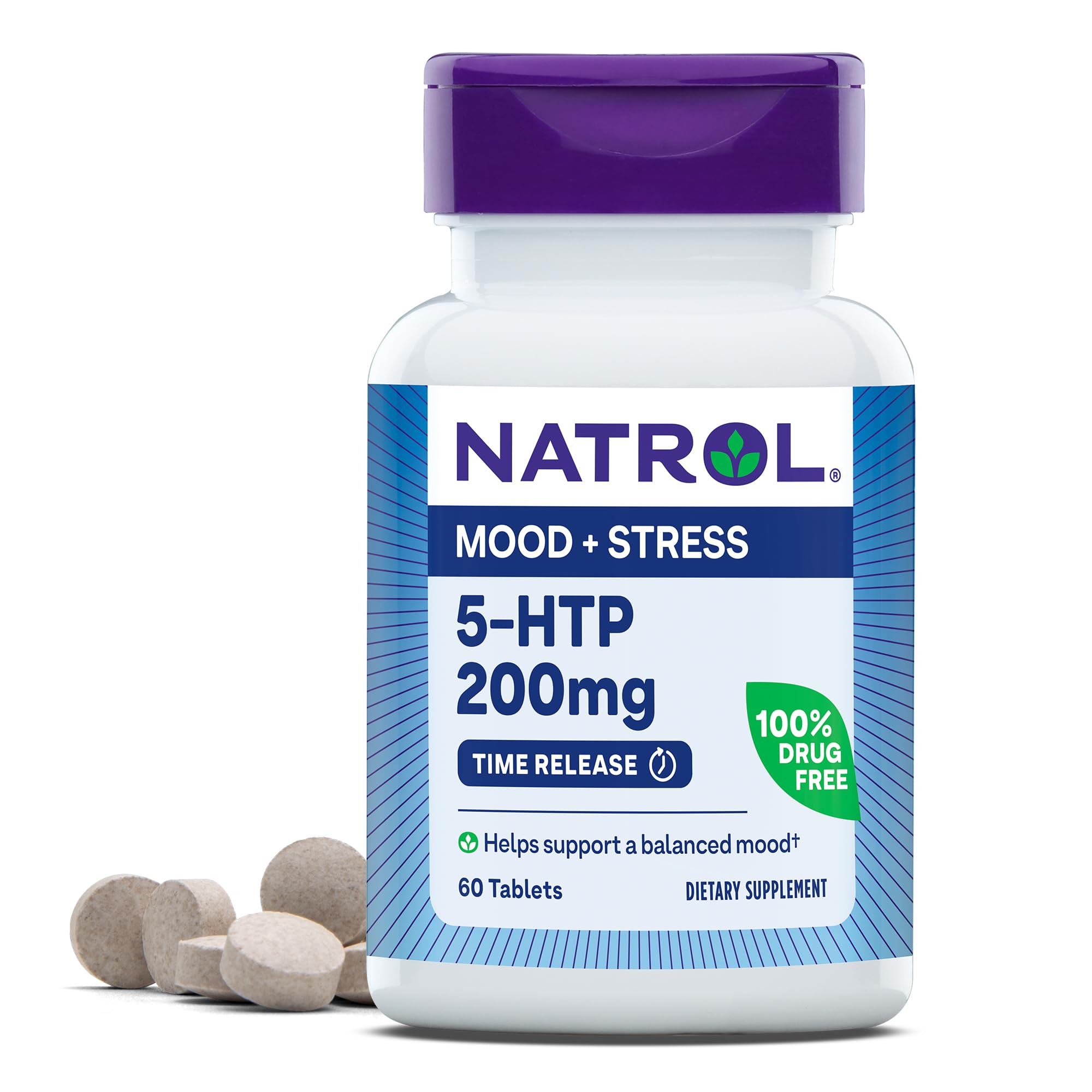 Natrol empaque frontal con 60 tabletas, presentación clara y beneficios