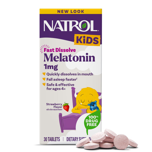 Natrol empaque frontal mostrando el nombre y beneficio para sueño infantil