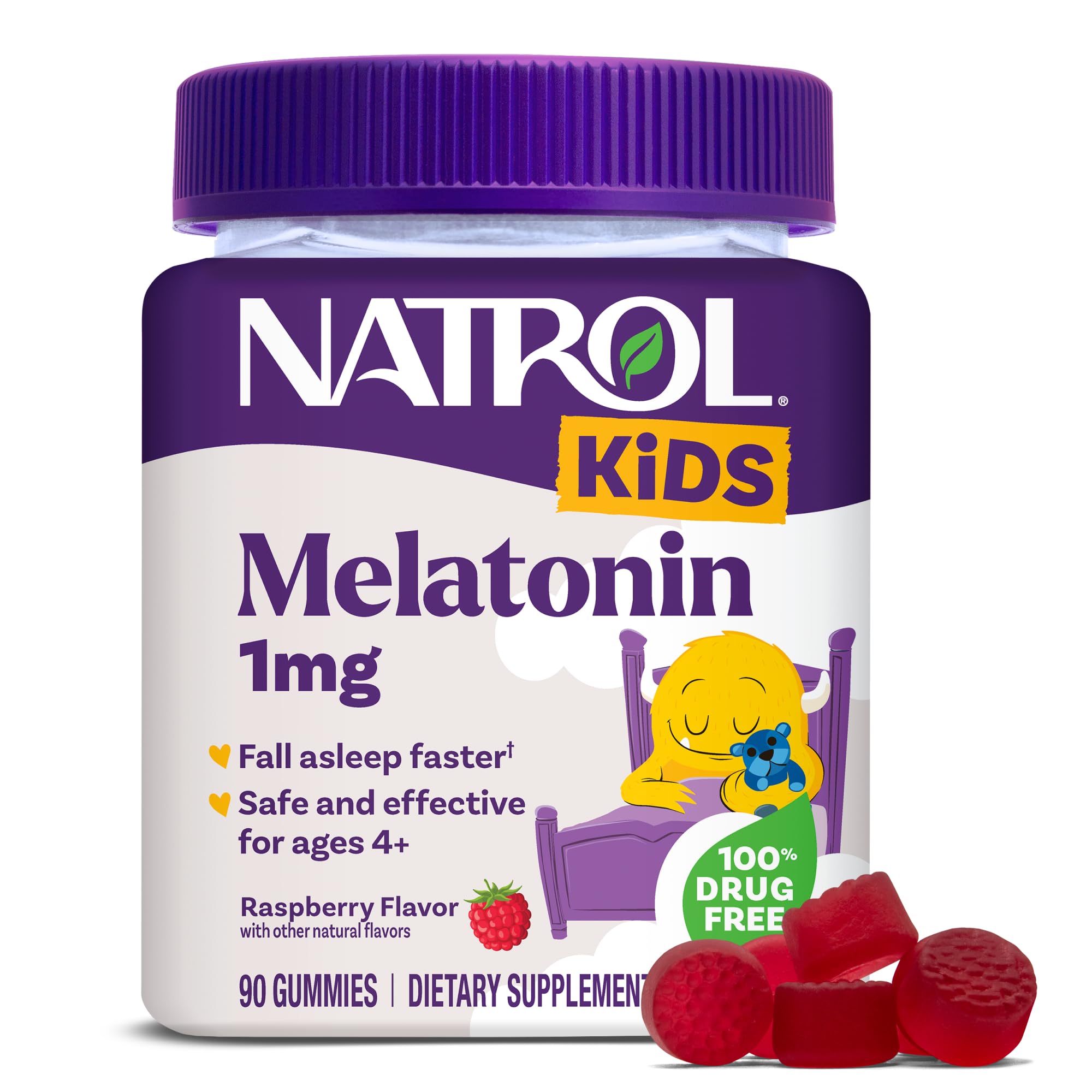 Natrol frasco frontal mostrando edad y cantidad, facil identificación