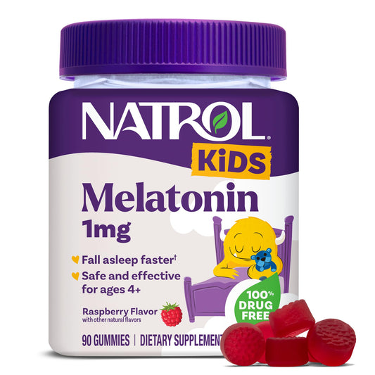 Natrol frasco frontal mostrando edad y cantidad, facil identificación