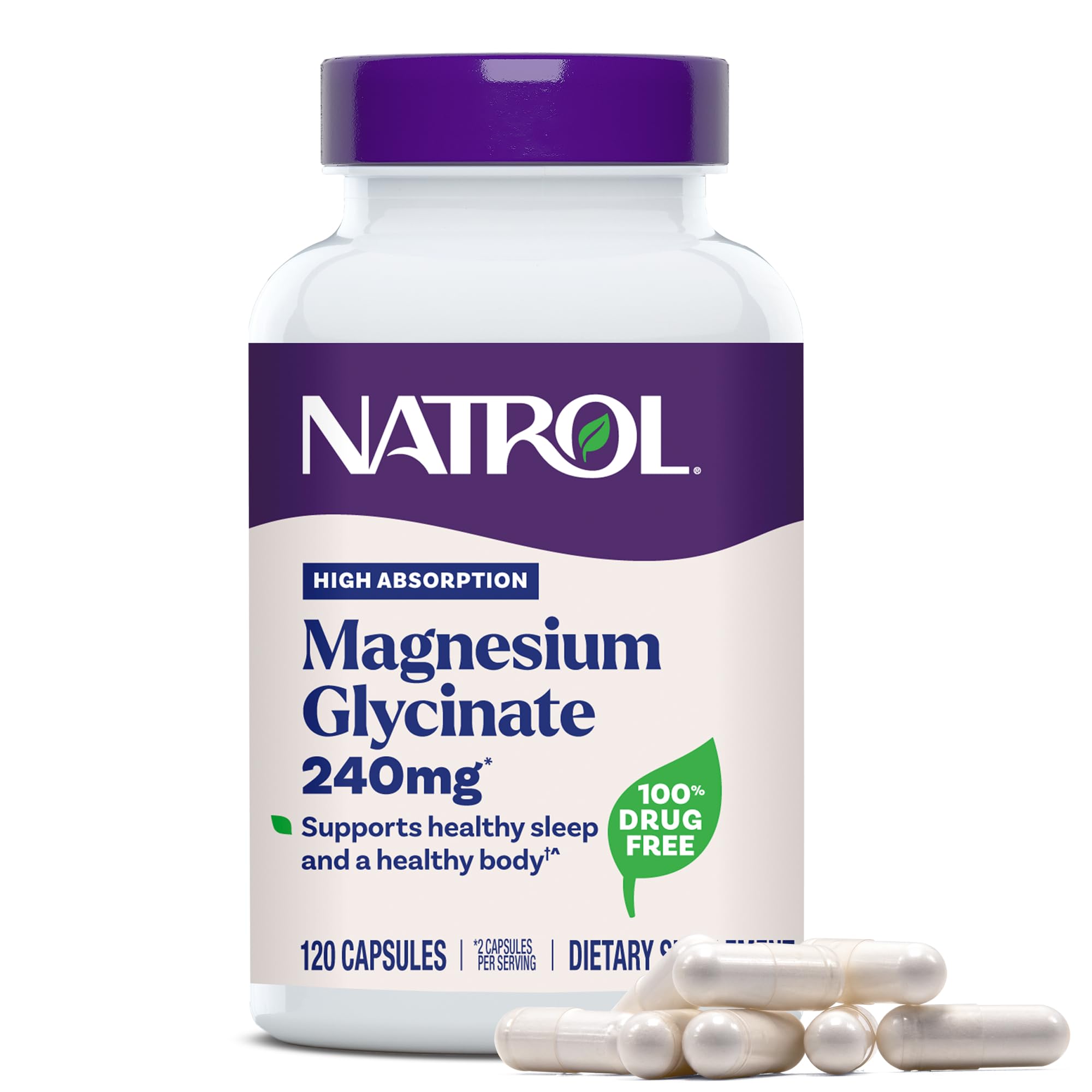 Natrol frente del envase mostrando 120 cápsulas y beneficios visibles