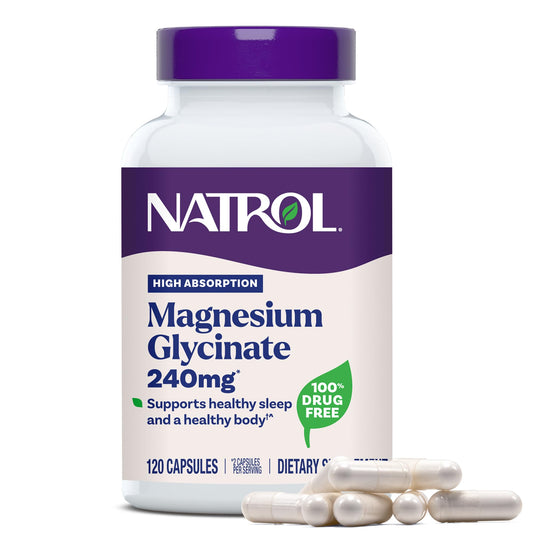 Natrol frente del envase mostrando 120 cápsulas y beneficios visibles