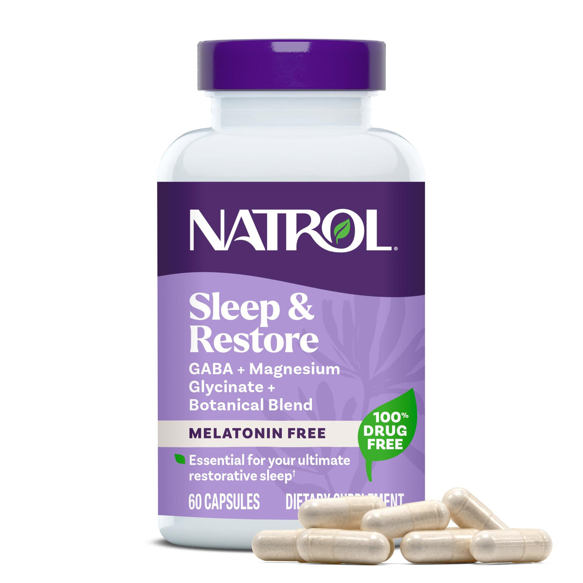 Natrol vista frontal del empaque mostrando la marca y beneficio de sueño
