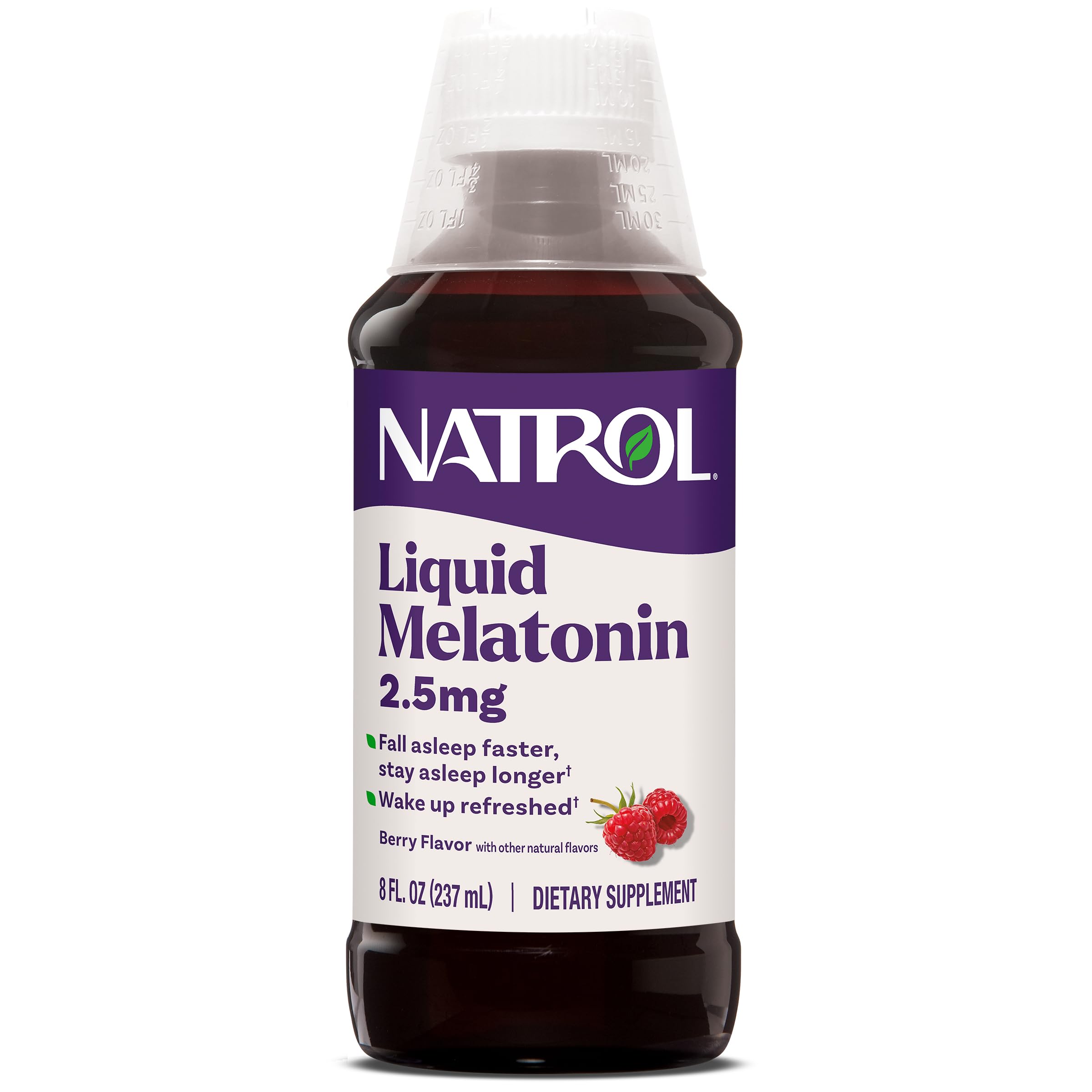 Natrol botella frontal sabor berry muestra dosis y presentación para ayuda nocturna