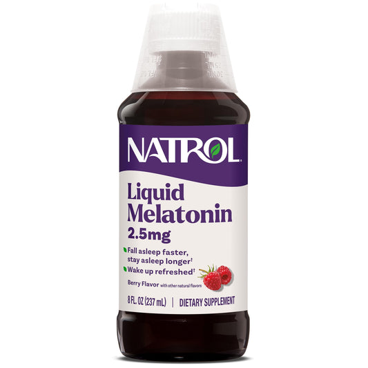 Natrol botella frontal sabor berry muestra dosis y presentación para ayuda nocturna