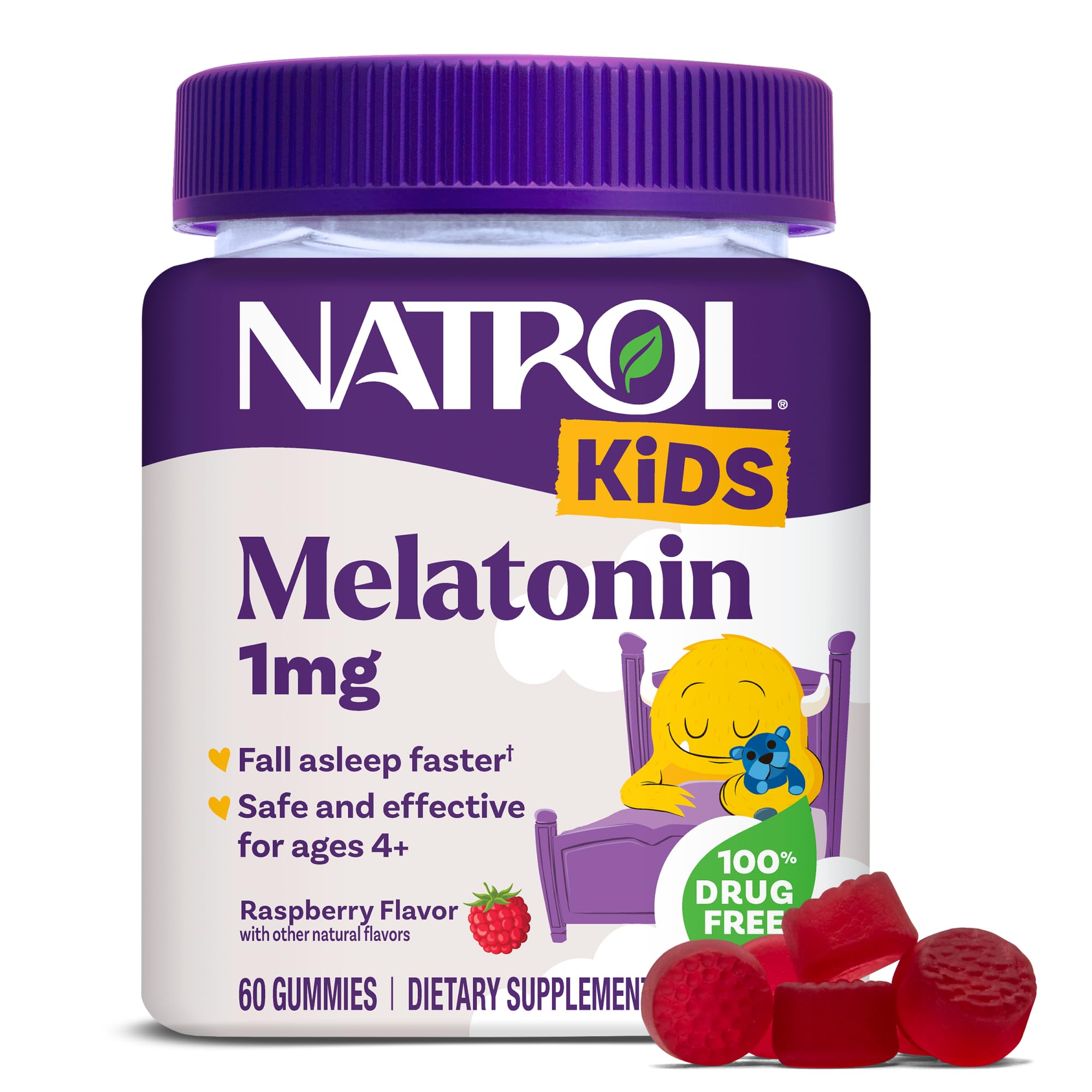 Natrol botella frontal con gomitas, presenta 60 unidades y ofrece conveniencia