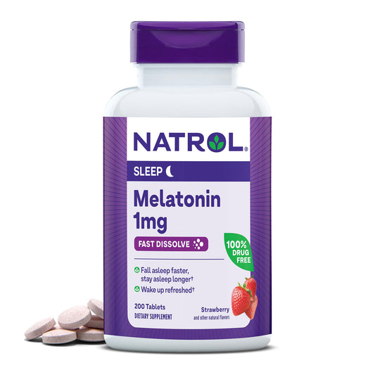 Natrol envase frontal de melatonina 1 mg, disponibilidad y conveniencia