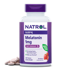 Natrol envase frontal de melatonina 1 mg, disponibilidad y conveniencia