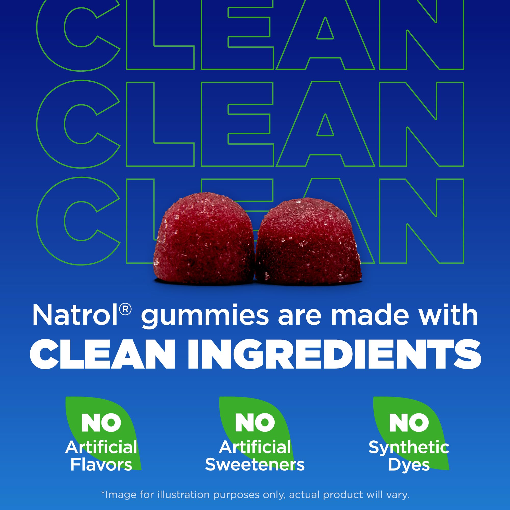 Natrol gomita en mano para mostrar tamaño real y facilidad de consumo
