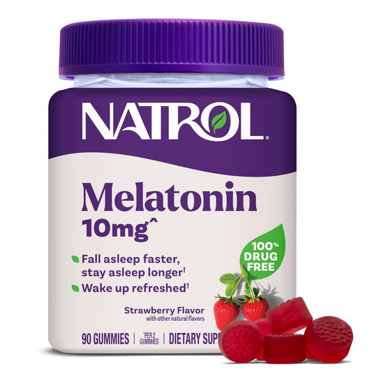 Natrol gomitas fresa vista frontal mostrando envase y cantidad útil
