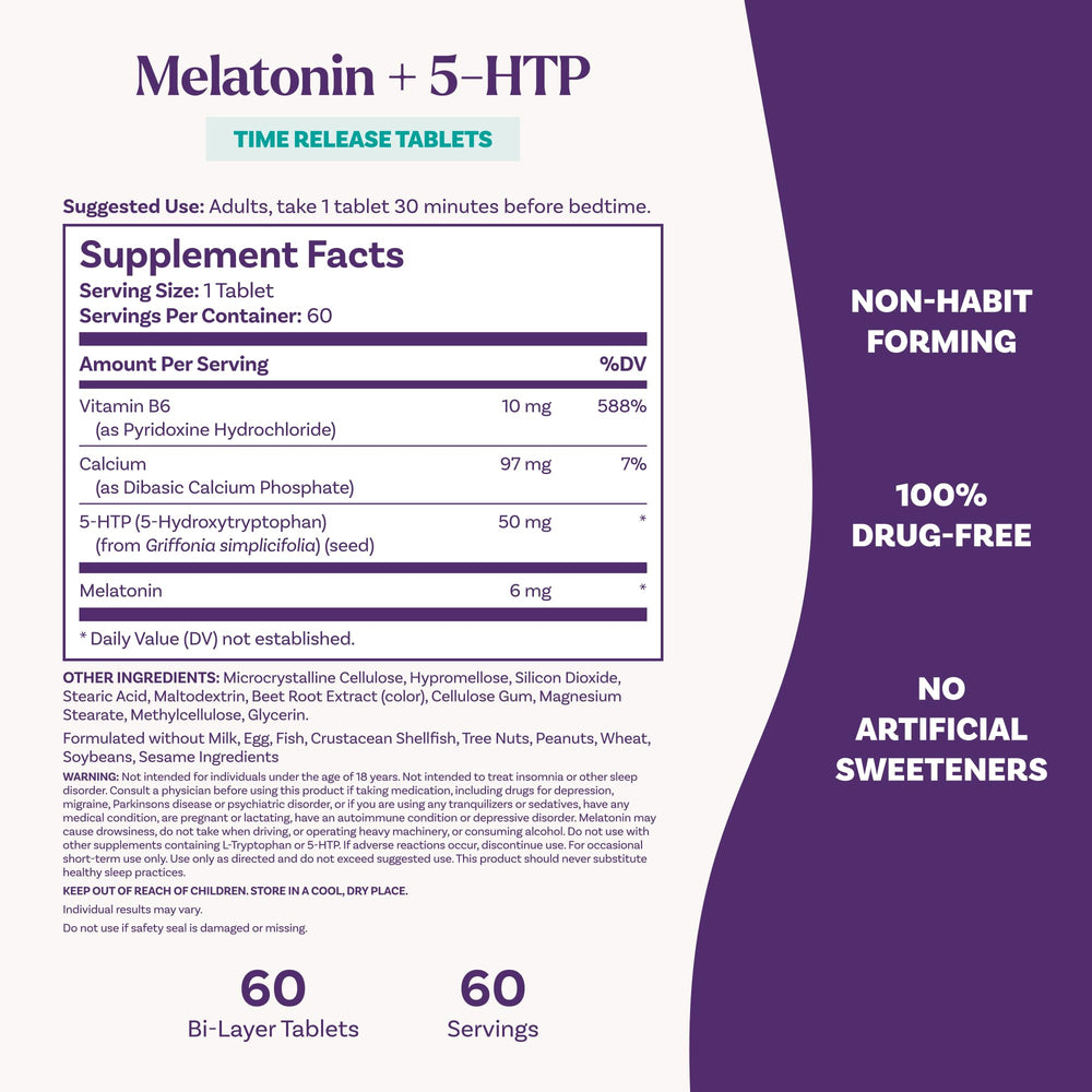 Natrol etiqueta de ingredientes resaltando 5-HTP y vitamina B6