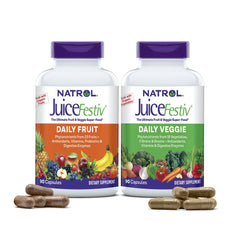 Envase Natrol JuiceFestiv visto de frente mostrando marca y cantidad, aporta conveniencia