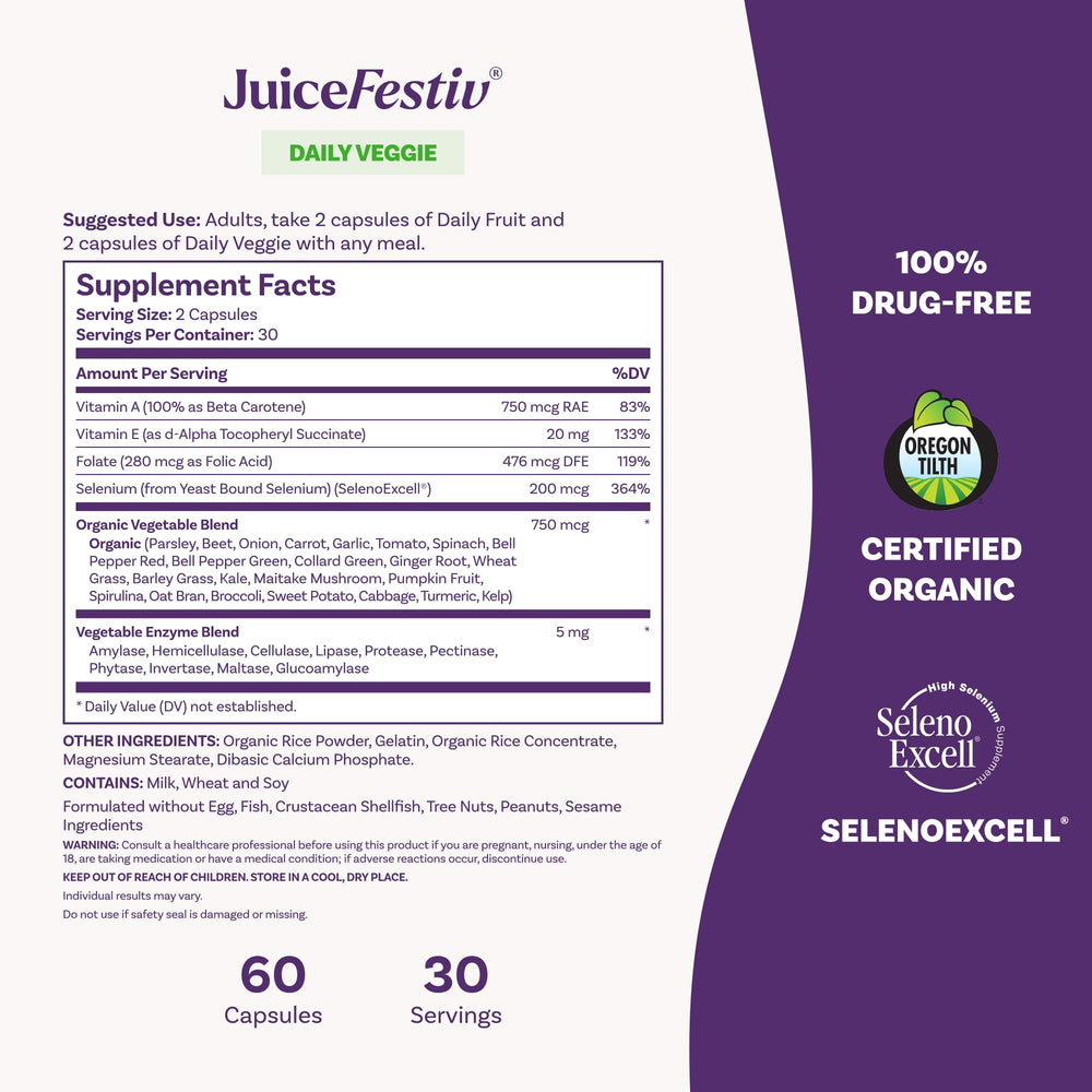 Natrol JuiceFestiv conjunto de ingredientes orgánicos que refuerzan la fórmula